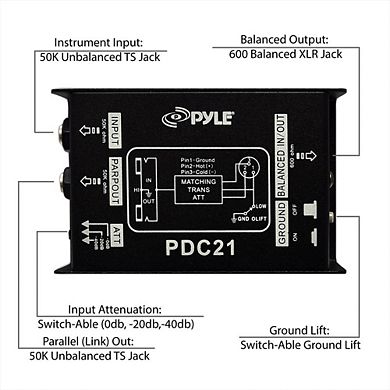 Pyle Professional Passive DI-Box with 1/4'' Connector for Balanced & Unbalanced Output PDC21
