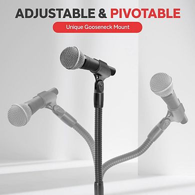 Pyle Universal Microphone Stand, Adjustable 31.5”-60”, Gooseneck Mount, Heavy Duty, Tension Knob