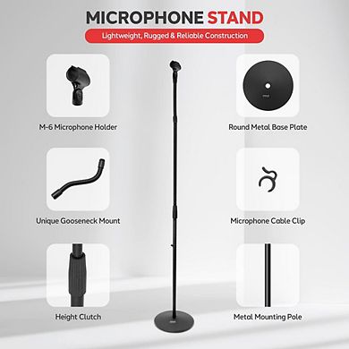 Pyle Universal Microphone Stand, Adjustable 31.5”-60”, Gooseneck Mount, Heavy Duty, Tension Knob