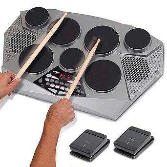 Pyle PTED06 Tabletop Electronic Drum Kit with 7 Touch-Sensitive Pads & Foot Pedals
