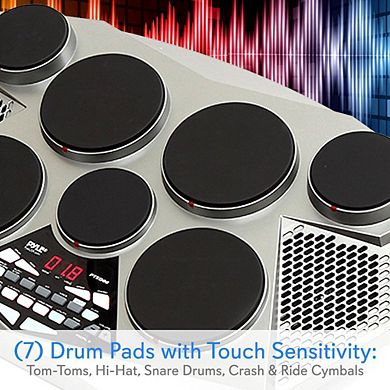 Pyle PTED06 Tabletop Electronic Drum Kit with 7 Touch-Sensitive Pads & Foot Pedals