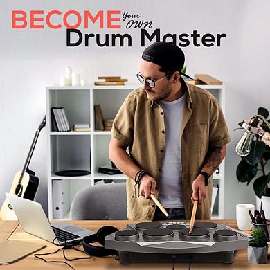 Pyle PTED06 Tabletop Electronic Drum Kit with 7 Touch-Sensitive Pads & Foot Pedals