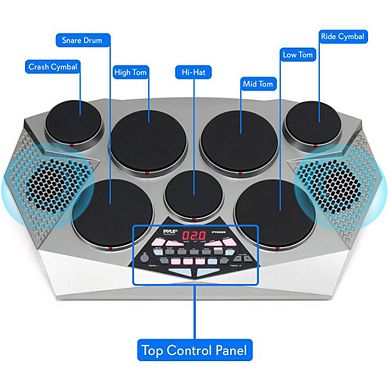 Pyle PTED06 Tabletop Electronic Drum Kit with 7 Touch-Sensitive Pads & Foot Pedals