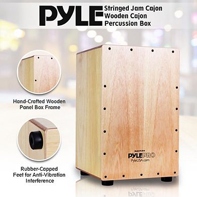 Pyle Stringed Jam Cajon - Hand-Crafted Wooden Percussion Box PCJD18 - Birch Wood