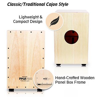 Pyle Stringed Jam Cajon - Hand-Crafted Wooden Percussion Box PCJD18 - Birch Wood