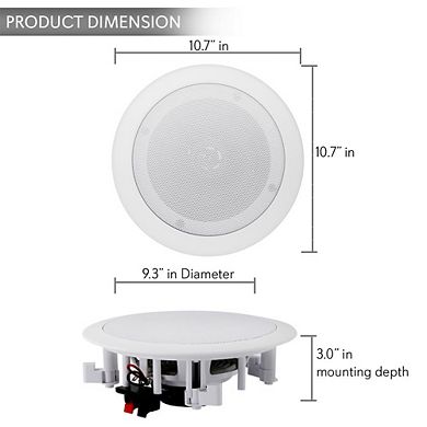 Pyle 8" Bluetooth In-Wall/Ceiling 2-Way Speakers 250W Stereo Pair (PDICBT852RD)