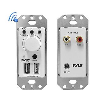 Pyle Bluetooth Receiver Wall Mount, In-Wall Audio Control, Dual USB Charging, AUX Input