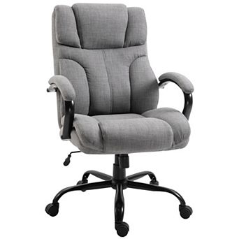 500lbs Office Chair with Wide Seat Adjustable Height Swivel Wheels and Linen Finish Light Grey