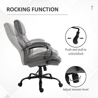 500lbs Office Chair with Wide Seat Adjustable Height Swivel Wheels and Linen Finish Light Grey