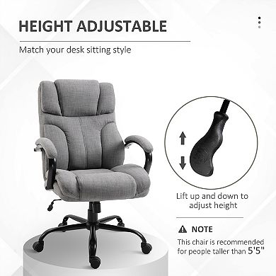 500lbs Office Chair with Wide Seat Adjustable Height Swivel Wheels and Linen Finish Light Grey