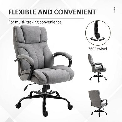 500lbs Office Chair with Wide Seat Adjustable Height Swivel Wheels and Linen Finish Light Grey