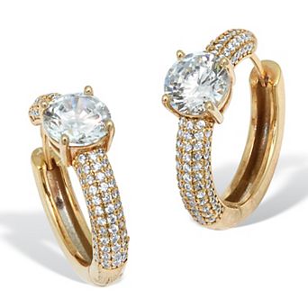 PalmBeach Jewelry 3.94 TCW Round Cubic Zirconia Yellow Gold-Plated Huggie Earrings