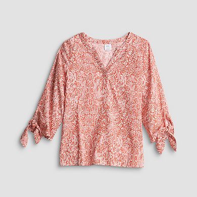 Women's Croft & Barrow Tie Sleeve Splitneck Top