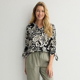 Women's Croft & Barrow® Tie Sleeve Splitneck Top