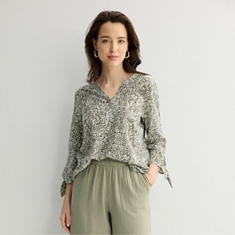 Women's Croft & Barrow® Tie Sleeve Splitneck Top