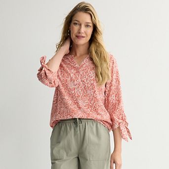 Women's Croft & Barrow® Tie Sleeve Splitneck Top