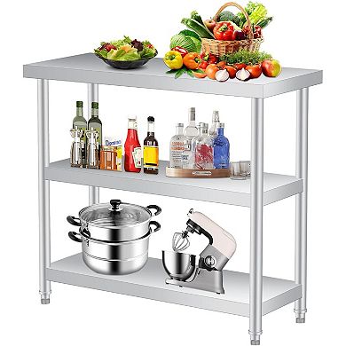 IDEALHOUSE 34 Inch 3-Tier Stainless Steel Work Table