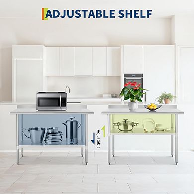 IDEALHOUSE 24x48 Inch Stainless Steel Prep Table with Backsplash