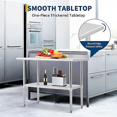 IDEALHOUSE 24x48 Inch Stainless Steel Prep Table with Backsplash