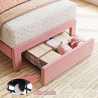 IDEALHOUSE Twin Upholstered Bed Frame with Storage Drawer