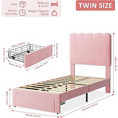 IDEALHOUSE Twin Upholstered Bed Frame with Storage Drawer