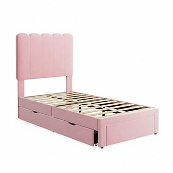IDEALHOUSE Twin Upholstered Bed Frame with Storage Drawer