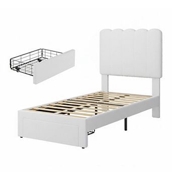 IDEALHOUSE Twin Upholstered Bed Frame with Storage Drawer