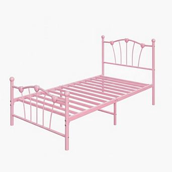 IDEALHOUSE Twin Metal Bed Frame with Heart-Shaped Headboard