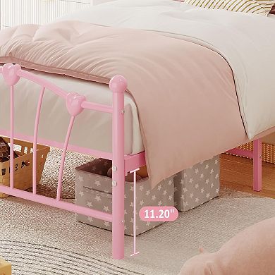 IDEALHOUSE Twin Metal Bed Frame with Heart-Shaped Headboard
