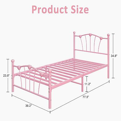 IDEALHOUSE Twin Metal Bed Frame with Heart-Shaped Headboard