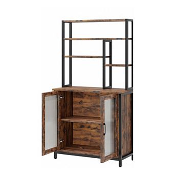 IDEALHOUSE 80CM Brown Bakers Rack with Cabinet & Glass Door