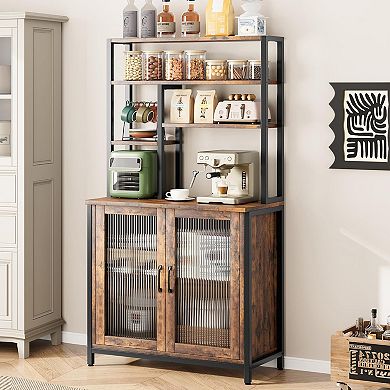 IDEALHOUSE 80CM Brown Bakers Rack with Cabinet & Glass Door