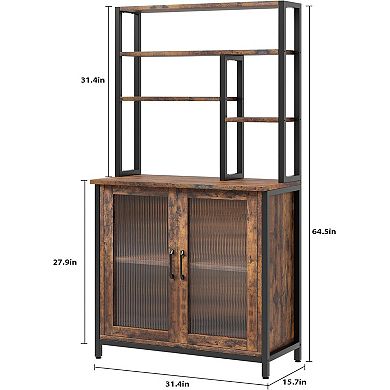 IDEALHOUSE 80CM Brown Bakers Rack with Cabinet & Glass Door