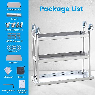 IDEALHOUSE 34 Inch 3-Tier Stainless Steel Work Table
