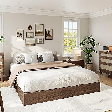 IDEALHOUSE Solid Wood Floor-Standing Platform Bed Frame