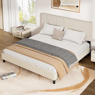 IDEALHOUSE Upholstered Platform Bed Frame with Adjustable Headboard