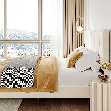 IDEALHOUSE Upholstered Platform Bed Frame with Adjustable Headboard