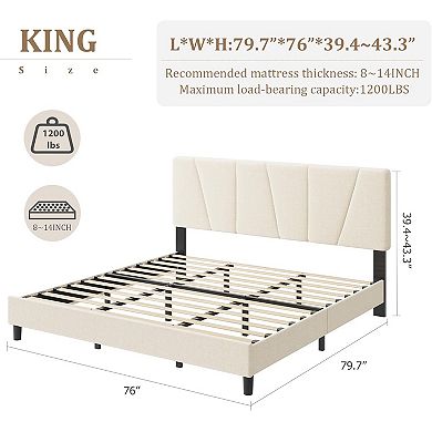 IDEALHOUSE Upholstered Platform Bed Frame with Adjustable Headboard