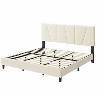 IDEALHOUSE Upholstered Platform Bed Frame with Adjustable Headboard