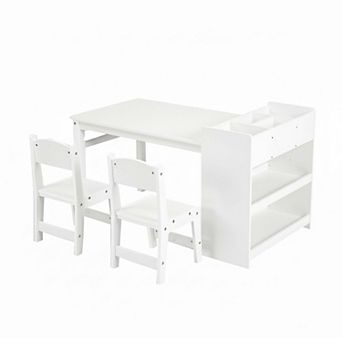 IDEALHOUSE White Kids Art Table and 2 Chairs Set with Storage