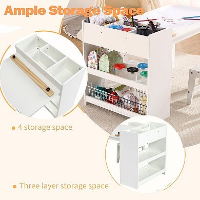 IDEALHOUSE White Kids Art Table and 2 Chairs Set with Storage