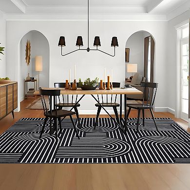 IDEALHOUSE Geometric Machine Washable Low Pile Area Rug