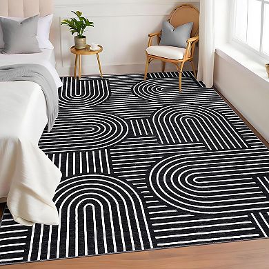 IDEALHOUSE Geometric Machine Washable Low Pile Area Rug