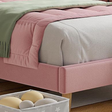 IDEALHOUSE Velvet Upholstered Platform Bed Frame for Kids