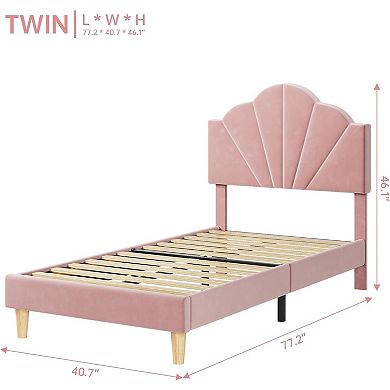 IDEALHOUSE Velvet Upholstered Platform Bed Frame for Kids