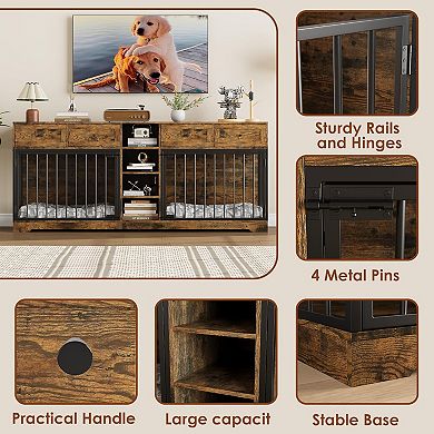 IDEALHOUSE Double Dog Crate Furniture with Storage