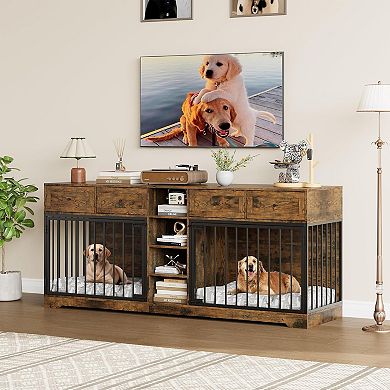 IDEALHOUSE Double Dog Crate Furniture with Storage