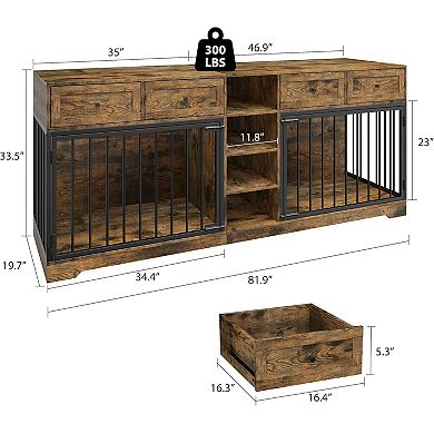 IDEALHOUSE Double Dog Crate Furniture with Storage