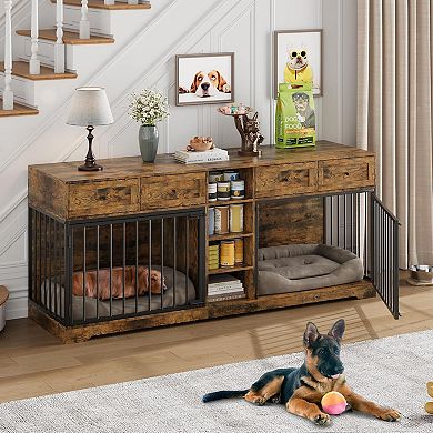 IDEALHOUSE Double Dog Crate Furniture with Storage