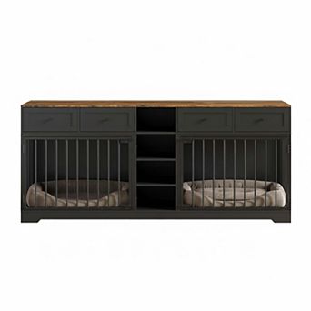 IDEALHOUSE Double Dog Crate Furniture with Storage